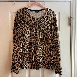 Talbots Large Animal Print Lightweight Button Front Cardigan Sweater